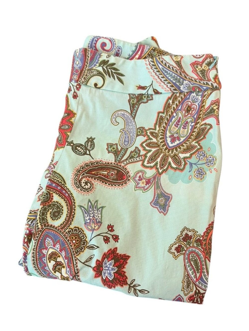 Randy Kemper Cropped Wide‎ Mint Green Capri Pants M Coastal Paisley Boho Resort - Picture 2 of 7